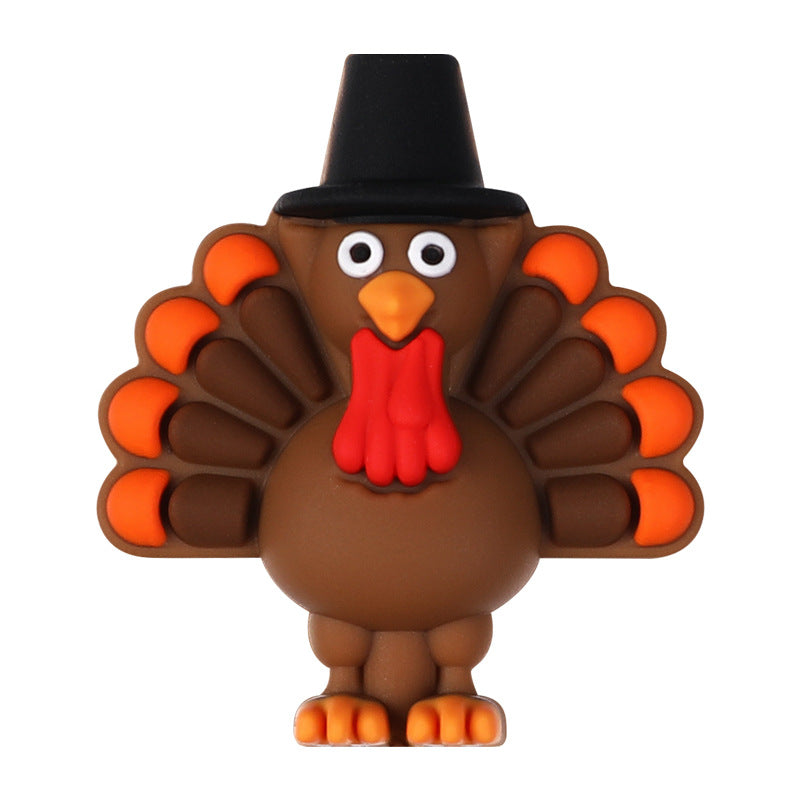 Wholesale 20pcs New Thanksgiving 3D Turkey Silicone Beads